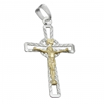 Anhnger 40x24mm Kreuz Jesus bicolor glnzend diamantiert Silber 925