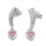 Ohrstecker Ohrring 20x5mm mit Herz Zirkonia pink und Schriftzug LOVE ME Silber 925