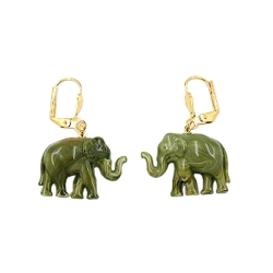 Ohrbrisur Ohrhnger Ohrringe 37x23mm goldfarben Elefant mini oliv-marmoriert Kunststoff