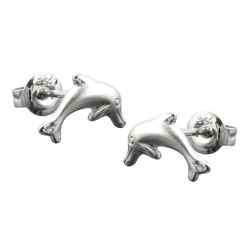 Ohrstecker Ohrring 10x5mm springender Delfin matt-glnzend rhodiniert Silber 925