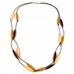 necklace double-rowed fluted olive brown