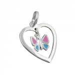 Anhnger 17x15mm Herz mit Schmetterling farbig lackiert Silber 925