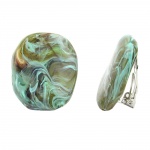 Clip Ohrring 28x23mm Kiesel oliv-braun-trkis-marmoriert glnzend Kunststoff-Bouton