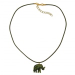 Kette 23x17x9mm Elefant mini Kunststoff oliv-marmoriert glnzend Kordel oliv 40cm