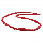 Kette Rillenolive und Perle rot Kunststoff Verschluss silberfarbig 80cm