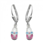 Ohrbrisur Ohrhnger Ohrringe 24x5mm Kinderschuh rosa-hellblau lackiert Silber 925