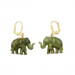 Ohrbrisur Ohrhnger Ohrringe 37x23mm goldfarben Elefant mini oliv-marmoriert Kunststoff