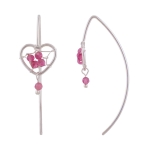 Ohrhaken Ohrring 33x10,5mm Herz mit Geflecht und rosa Glassteinen Silber 925