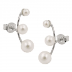 Ohrstecker Ohrring 16x5mm je 3 Imitat-Perlen auf gebogener Schiene Silber 925