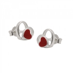 Ohrstecker Ohrring 8mm Kinderohrring Herz rot lackiert im Herz glnzend Silber 925