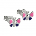 Ohrstecker Ohrring 8mm Kinderohrring Schmetterling pink-lila-lackiert Silber 925