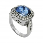 Ring 15,5mm groer blauer Glasstein mit kleinen weien Zirkonias rhodiniert Ringgre 50