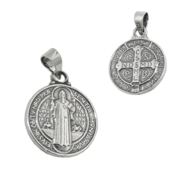 Anhnger 14mm religise Medaille Sankt Benedikt Silber 925