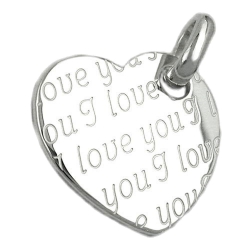 Anhnger 20x22mm Herz mit all-over-Prgung - I love you - glnzend Silber 925
