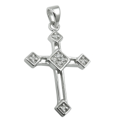 Anhnger 22x16mm Kreuz mit Zirkonias glnzend rhodiniert Silber 925