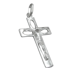 Anhänger 29x17mm Kreuz mit Jesus durchbrochen glänzend Silber 925