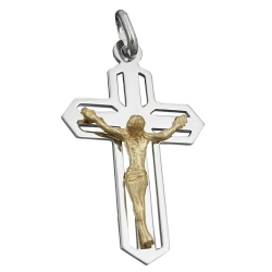 Anhnger 38x23mm Kreuz Jesus bicolor glnzend Silber 925