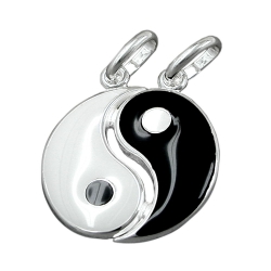 Anhänger Yin Yang 16mm schwarz weiß lackiert Silber 925