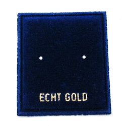 Aufmachungskarte 30x35mm für Ohrstecker Veloursamt blau -Echt Gold- Aufdruck goldfarben