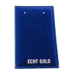 Aufmachungskarte 30x49mm für Ohrstecker Veloursamt blau -Echt Gold- Aufdruck goldfarben