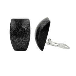 Clip Ohrring 27x17mm Trapez schwarz mit Flitter glänzend Kunststoff-Bouton