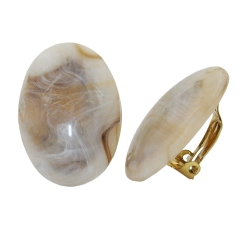 Clip Ohrring 27x19mm oval beige-horn-marmoriert glnzend Kunststoff-Bouton