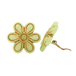 Clip Ohrring 30mm Blüte hellgrün-transparent-gold matt Kunststoff-Bouton