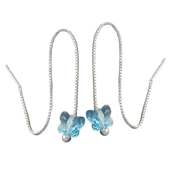 Durchzieher Ohrring Ohrhänger 115x8mm Schmetterling Glasstein hellblau Silber 925
