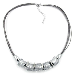 Kette 18x6mm Perle Kunststoff grau-silber-transparent Kordel grau 50cm