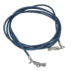 Lederband Rundschnur Rindleder 2mm blau gefrbt mit 2x Verschluss silberfarbig ca. 1m