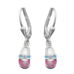Ohrbrisur Ohrhänger Ohrringe 24x5mm Kinderschuh rosa-hellblau lackiert Silber 925