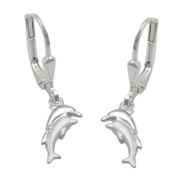 Ohrbrisur Ohrhänger Ohrringe 25x11mm Delfinpaar matt-glänzend Silber 925