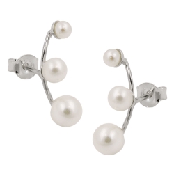 Ohrstecker Ohrring 16x5mm je 3 Imitat-Perlen auf gebogener Schiene Silber 925