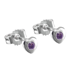 Ohrstecker Ohrring 4mm Herz mit Zirkonia lila amethystfarben Silber 925