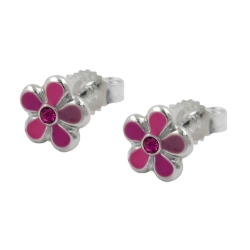 Ohrstecker Ohrring 6,5mm Kinderohrring Blume pink-lackiert Silber 925