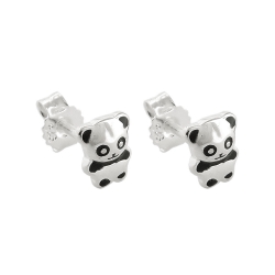 Ohrstecker Ohrring 6x5mm kleiner Pandabr glnzend schwarz lackiert Silber 925