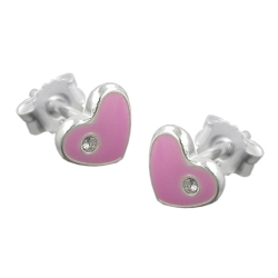 Ohrstecker Ohrring 6x7mm Kinderohrring Herz pink lackiert Silber 925