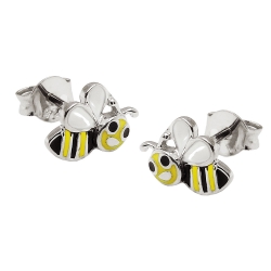 Ohrstecker Ohrring 6x9mm Bienen gelb-schwarz-wei emailliert Silber 925