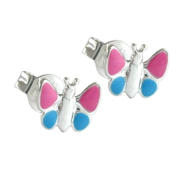 Ohrstecker Ohrring 7x8mm Kinderohrring Schmetterling hellblau-pink Silber 925