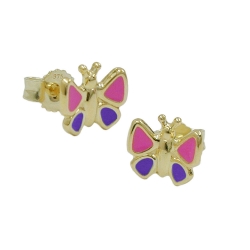 Ohrstecker Ohrring 7x8mm Schmetterling pink-lila 9Kt GOLD