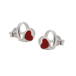 Ohrstecker Ohrring 8mm Kinderohrring Herz rot lackiert im Herz glnzend Silber 925