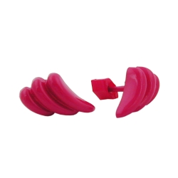Ohrstecker Ohrring 8x15mm Bogen Schweif gerillt pink-glnzend Kunststoff Vollplastik