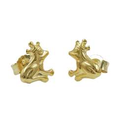 Ohrstecker Ohrring 8x7mm Frosch mit Krone glänzend 9Kt GOLD