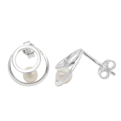 Ohrstecker Ohrringe 11mm 2 Kreise mit Süßwasserzuchtperle Silber 925