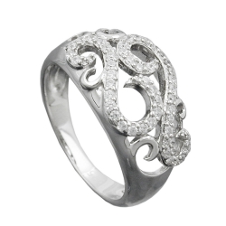 Ring 11mm floral mit vielen Zirkonias glnzend rhodiniert Silber 925 Ringgre 54