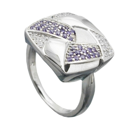 Ring 16x16mm mit Zirkonias lila-wei matt-glnzend rhodiniert Silber 925 Ringgre 54