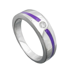 Ring 6mm lila Lackeinlage Zirkonia weiß glänzend rhodiniert Silber 925 Ringgröße 62