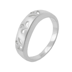 Ring 7mm durchbrochen matt 3x Zirkonias Silber 925 Ringgröße 54