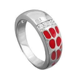Ring 7mm rote Lackeinlage 4 Zirkonias glänzend rhodiniert Silber 925 Ringgröße 62