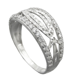 Ring 9mm mit Zirkonias glnzend diamantiert rhodiniert Silber 925 Ringgre 56